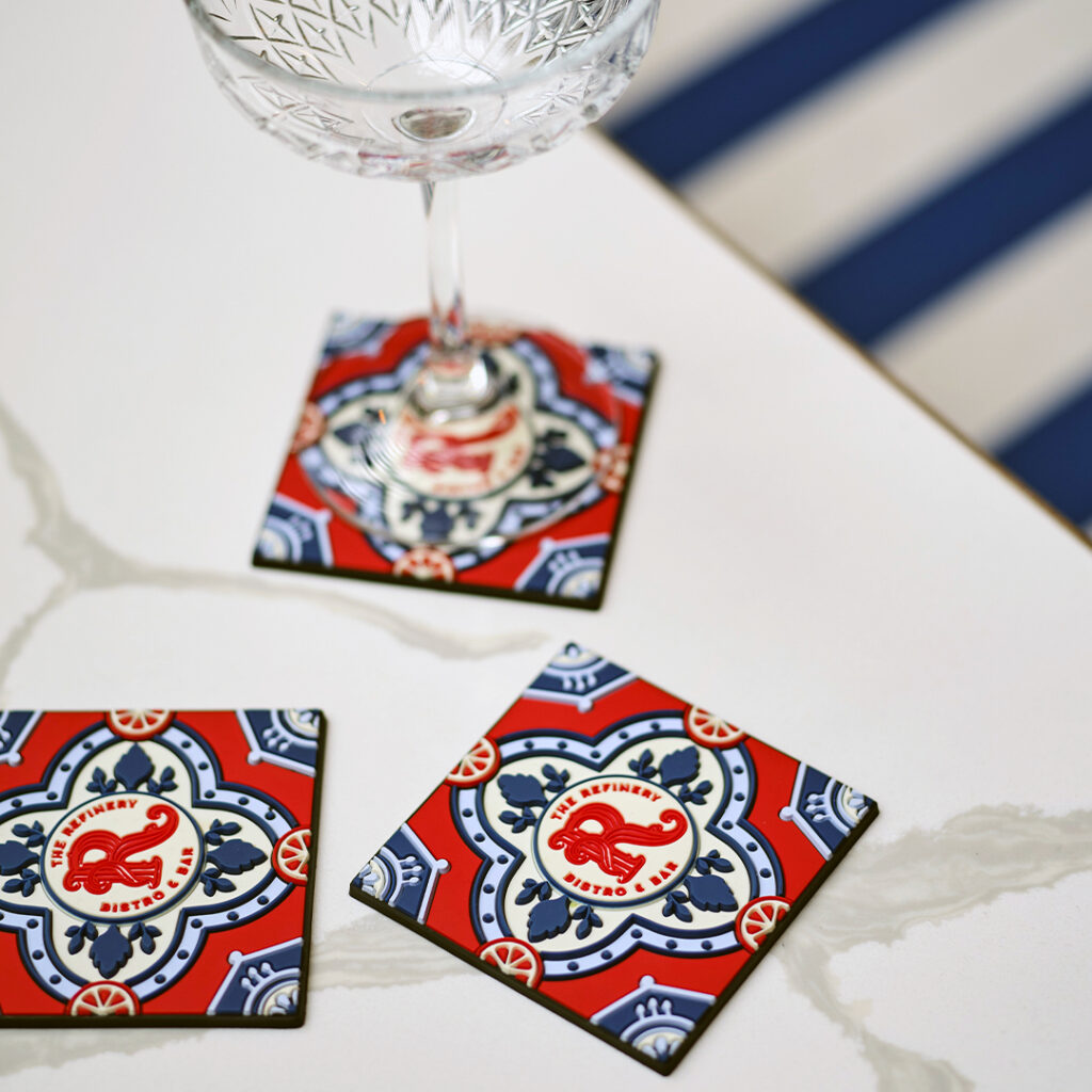 The Refinery restaurant design by thread - rubber coaster